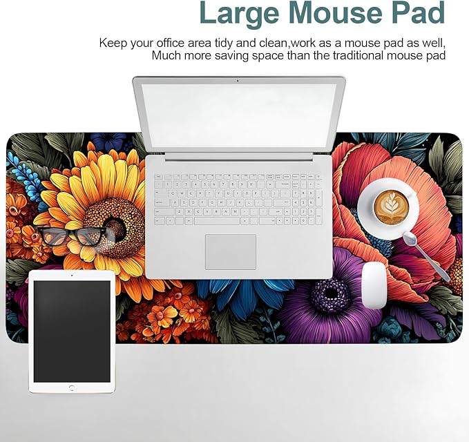 Spring Flowers Extended Gaming Mouse Pad 35.4x15.7Inch Large Desk Mat Anti-Slip Rubber Base & Durable Stitched Edges for Gamers Smooth Mouse Writing Surface for Desk Office/Home