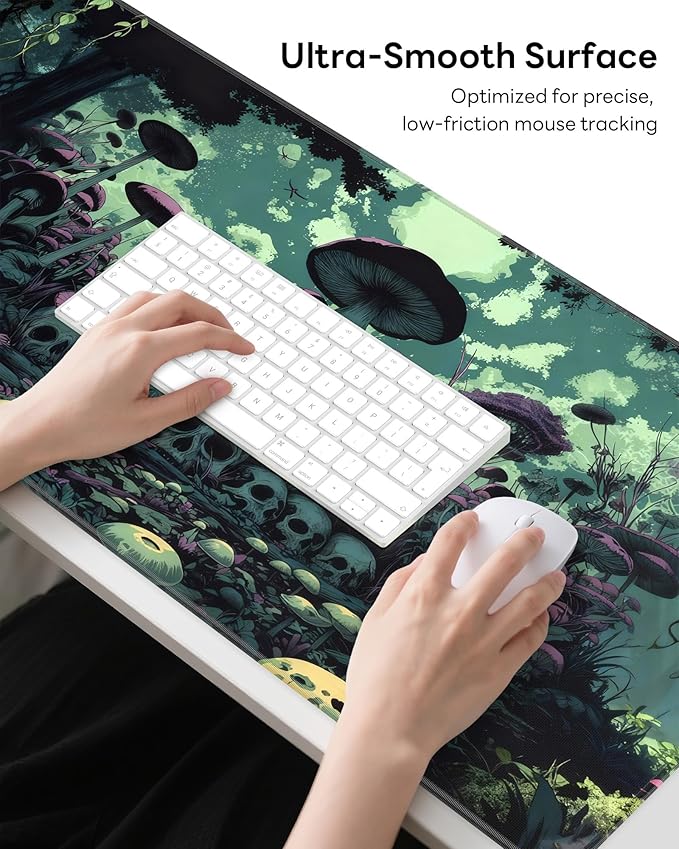 XL Gaming Mouse Pad, 31.5x15.7'' Large Desk Mat with Anti-Slip Rubber Base & Stitched Edges for Gaming, Office, Home, Gloomy Cemetery