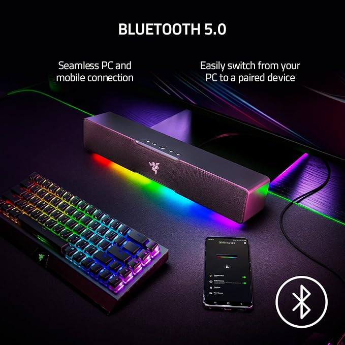 Razer Leviathan V2 X PC Soundbar with Full-Range Drivers - Compact Design - Chroma RGB - USB Type C Power and Audio Delivery - Bluetooth 5.0 - for PC, Laptop, Smartphones, Tablets & Nintendo Switch