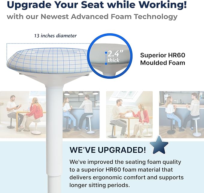 Standing Desk Stool Chair, Height Adjustable Stool 21-31 inch for Office and Classroom, Swivel Stool, Anti-Slip Bottom Ergonomic Wobble Stool with Rocking Motion, White