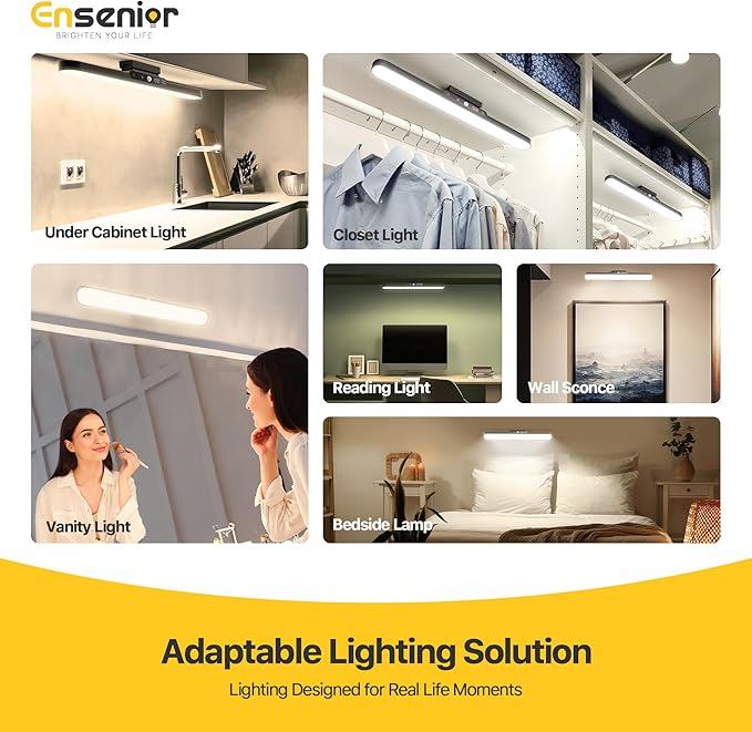 Upgraded Rechargeable Motion Sensor Light Bar, 2000mAh Dimmable Under Cabinet Lighting Wireless with Digital Battery Display, 130° Rotatable Magnetic Closet Lights, Remote Control Stick on Lights Dorm