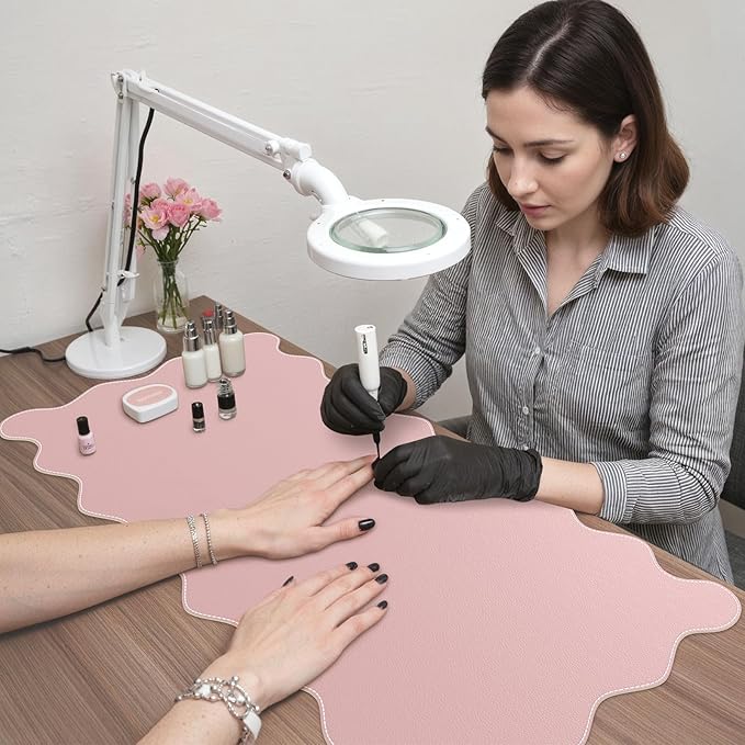 iCasso Leather Desk Pad Pink,Extra Large Mouse Pad for Desktop,Waterproof PU Nail Table Mat,Cute Scalloped Keyboard Mats for Women Girl,Non-Slip Desk Cover Mat for Office Home Dorm