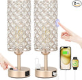 Touch Table Lamps for Bedrooms Set of 2-3 Way Dimmable Champagne Gold Crystal Lamps with Crystal Shade, Bedside Nightstand Lamp for Living Room Bedroom Home Office