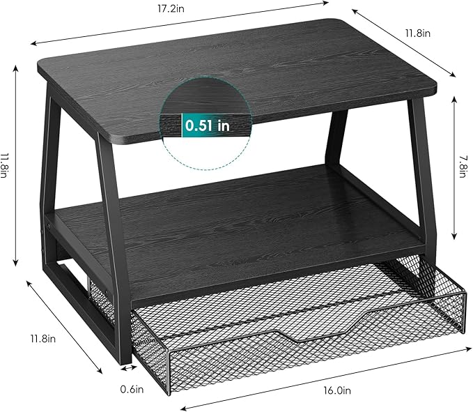 2-Tier Printer Stand with Storage, Desktop Organizer for Printer Paper, Desk Shelf for Office and Home Printer Tables for 3D Printers‌ Black
