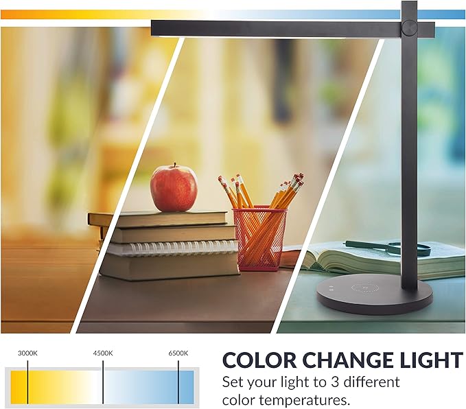 Newhouse Lighting Adonis White Metal Dimmable and Adjustable Color Temperature Energy-Efficient Modern LED Desk Lamp with Built-in Wireless Phone Charger