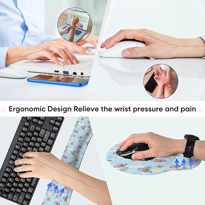 Ergonomic Keyboard Mouse Pad Wrist Rest Support Set for Laptop/Computer/Desktop,Memory Foam Hand Rest Wrist Cushion for Gaming/Office,Lightweight Comfortable (Lovely Otter)