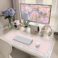 HAOCOO Cute Floral Desk Matt for Desktop, Pink Bow Computer Desk Mat, Non-Slip Waterproof XXL Mouse Pad for Desk, Gaming & Office, Desk Pad Mat for Women Office Aesthetics