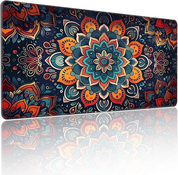 XXL Gaming Mouse Pad, Bohemian Floral Pattern, 35.4 x 15.7 Inches, Microfiber Cloth, Non-Slip Rubber Base, Extended Desk Mat