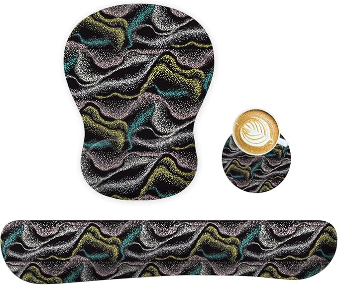 Wrist Rest Support for Mouse Pad Keyboard Set Circle Coaster Gaming Mouse Pad Ergonomic Gel Memory Foam Set for Computer, Laptop, Office, Comfortably Typing New KM-41