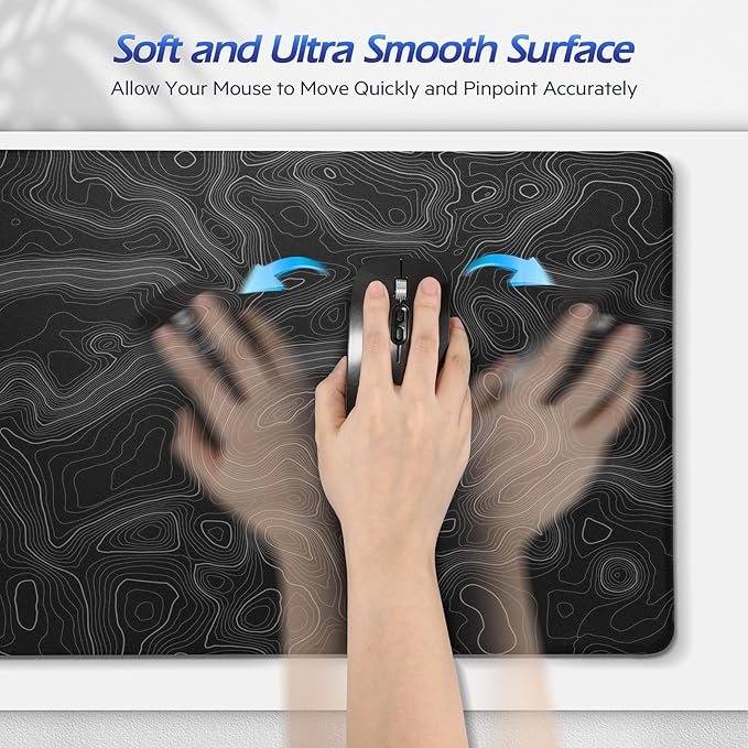Gimars 4 in 1 Mouse Pad and Keyboard Wrist Rest Set, Large Mouse Pad with Memory Foam Wrist Support Pad for Desk with Coaster, Easy Typing, Gaming Office Home 31.5x12 in, Topographic Map