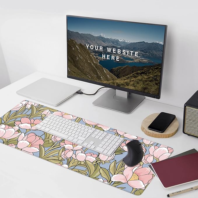 Desk Mat, WatercolorTulip Flowers XXL 35.4"x15.7"Large Gaming Mouse Pad, 3mm Thick Gaming Keyboard Pad,Desk Pad Non-Slip Rubber Base with Stitched Edges for Office Game Home Decor