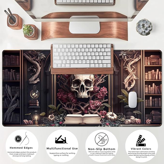 Gothic Large Mouse Pad XXL Desk Pad Gaming Mousepad Extended Keyboard Mat 31.5 x 15.7 in Black Fabric with Lycra Surface and Rubber Base