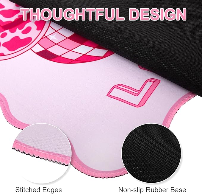 L-SPOUTTO Pink Mouse Pad,Retro Western Cowgirl Desk Mat Large Scalloped Gaming Mousepad,35.4x15.7in Non-Slip Rubber Base Keyboard Pad Waterproof Desktop Mat for Laptop Computer Game Office-Cowgirl
