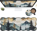 Landscape Forest Large Gaming Mouse Pad Plus a Coaster, 31.5 x 11.8 inches Desk Mat Extended XL Mousepad with Stitched Edge Non-Slip Rubber, Desk Pad Computer Mouse Mat for Home Office