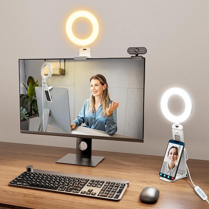 Ring Light for Laptop Desk Clip On,Small Computer Video Conference Lighting with Stand for Phone/Webcam/Monitor,5" Portable Mini LED Selfie Light Desktop for Zoom Meeting/Video Call/Recording(White)