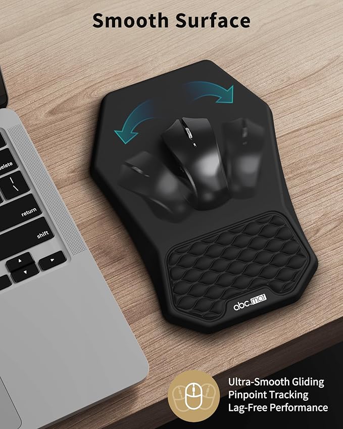 Ergonomic Mouse Pad and Keyboard Wrist Rest Support Set, Massage Design Mousepad for Carpal Tunnel, Memory Foam, Non-Slip PU Base for Computer Desk, Black