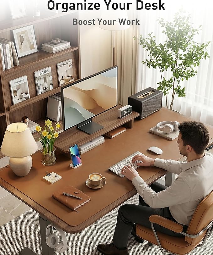 Aothia Faux Leather Desk Mat - Large Mouse Pad, Non-Slip PU Leather Blotter, Waterproof Writing Surface for Office and Home (Brown, 63" x 17")