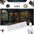 Dark Gothic Desk Mat Gaming Desk Pad Large Mouse Pad, Magician'S Fantasy Bookcase Gothic Mouse Mat XXL Laptop Keyboard Pad, Laptop Keyboard and Mouse Mat Desktop Protector Mat 31.5 X 15.7 in