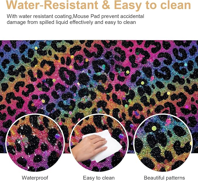 Large Mouse Pad & Keyboard Mat 35x16 Inches, Colorful Gradient Leopard Print Non-Slip Rubber Base Desk Mat, Large Extended Desk Protector for Home Office Gaming Setup