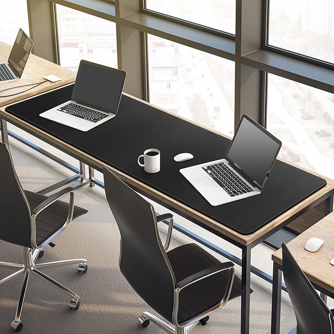 MAIDERN 63”x 15.7” Leather Desk Pad XXL, Large Desk Mat, Cork & Leather Large Mouse pad for Desk, Waterproof Computer Desk Pad for Gaming Home Office (Black) …