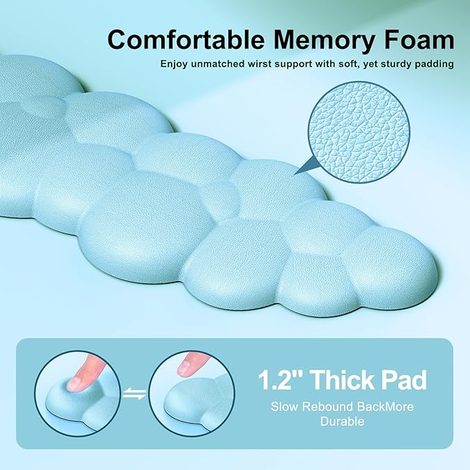 Cloud Mouse Pad with Wrist Rest, Cloud Keyboard Wrist Rest, Mouse Pad Wrist Support, Ergonomic Cloud Keyboard Mouse Wrist Support (Blue)
