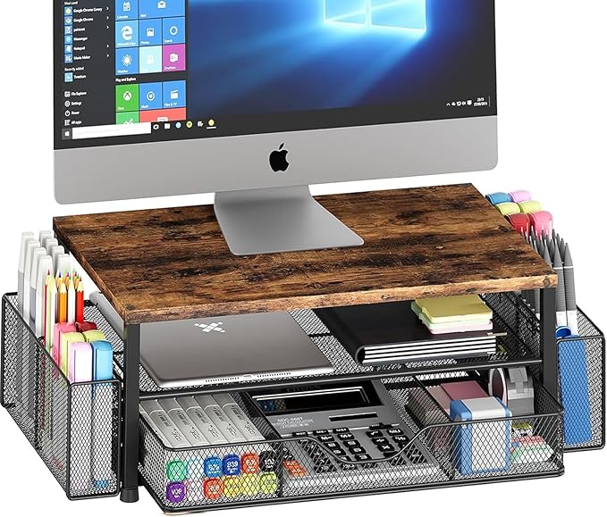 OPNICE Wood Desk Organizers 2-Tier Monitor Stand Riser (Brown)

