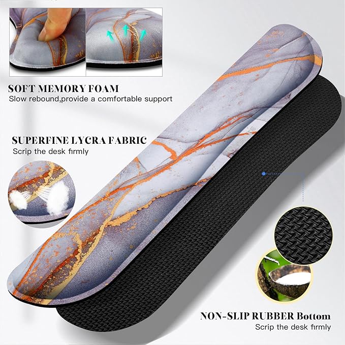 Gimars 4 in 1 Mouse Pad and Keyboard Wrist Rest Set, Large Mouse Pad with Memory Foam Wrist Support Pad for Desk with Coaster, Easy Typing, Gaming Office Home, 31.5x12 inch, Gray Golden