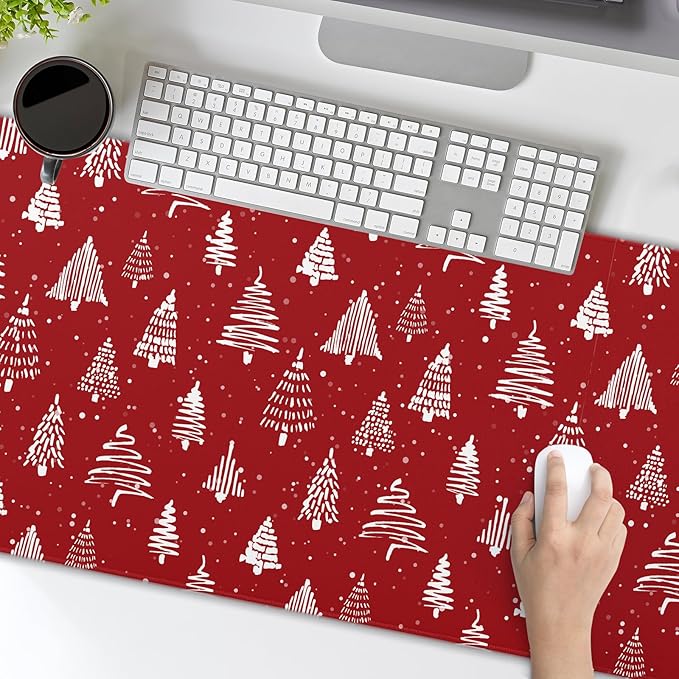 aportt Red Christmas Mouse Pad Christmas Tree Xmas Holiday Winter Extended Desk Mat 90X40 CM Non-Slip Rubber Base Stitched Edge Large XXL Mousepad for Gaming Laptop Computer Desktop 35.4×15.7 Inch