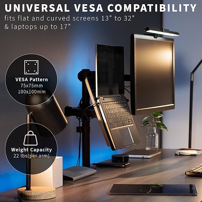 VIVO Black Fully Adjustable 13 to 32 inch Single Computer Monitor and Laptop Desk Mount Combo, Stand with Grommet Option, Fits up to 17 inch Laptops (STAND-V002C)