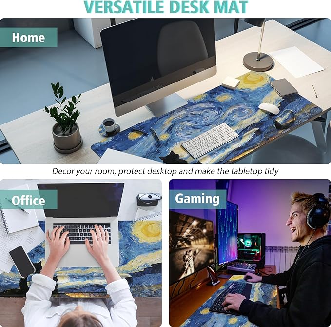 Mouse Pad Set Large Desk,Keyboard Mouse Pad Anime Mousepad with Non-Slip Base and Stitched Edge Mouse Mat Desk Pad 35.4 x 15.7 Mouse Pads for Desk Home Office (Sky Cat)