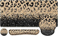 iLeadon Mouse Pad Set, Desk Mat + Mouse Pad with Wrist Rest + Keyboard Wrist Rest + Coaster, 4in1 Leopard Mouse and Keyboard Pad Set for Home Office, Black Gold Leopard