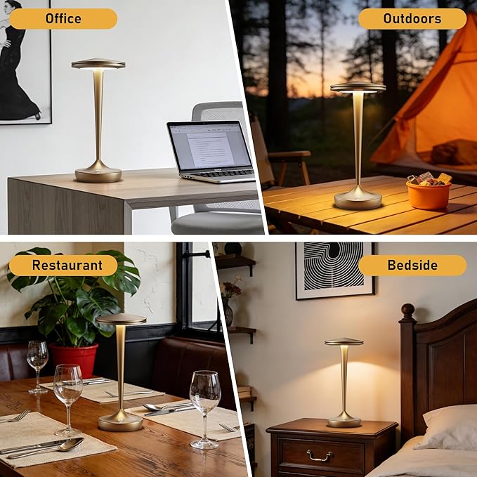 YHT YHTCordlessTable Lamps Rechargeable, 6000mAh Battery Portable LED Touch Led Table Lamp, 3-Color Stepless Dimming & Memory Function, for Outdoor, Dinning, Patio, Restaurant, Kitchen (Bronze)