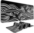Gaming Mouse Pad - Large 31.5 x 11.8 in Black and White with Stitching Edges, Non-Slip Rubber Base Large Mouse Mat and Keyboard Pad (Sea Wave)