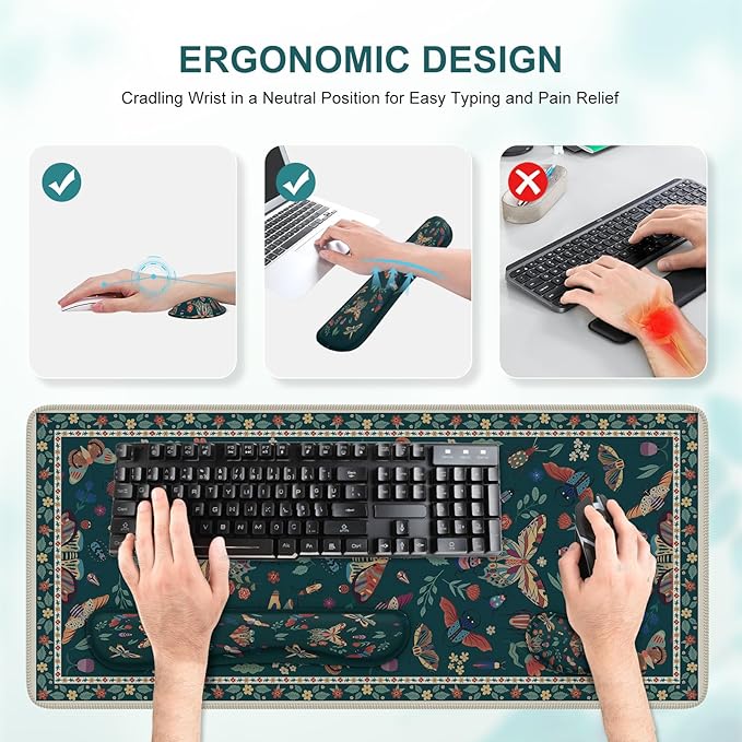 iCasso Large Mouse Pad for Desk, Computer Desk Mat, 3Pcs XXL Keyboard and Mouse Pad + Keyboard Wrist Rest, Desk Matt for Desktop, Easy Typing & Comfort Ultra Thick Mousepad Keyboard Mat (Green)