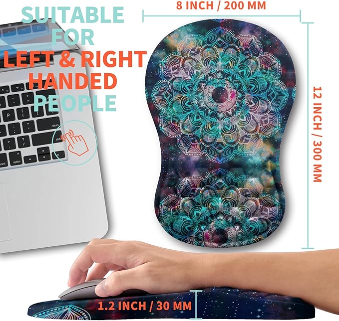 Ergonomic Mouse Pad Wrist Support with Memory Foam Massage Bulge, Wrist Ergonomic Support Mousepad Wrist Rest for Mouse (12x8 inch, Mandala)