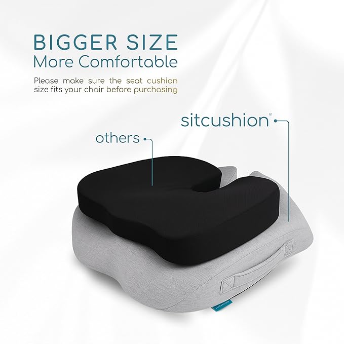 Extra Large Office Chair Cushion for Sciatica Support, Memory Foam Seat Cushion for Car Seat Pad, Orthopedic Pillow. Computer Chair Cushion for Tailbone Support All Day Comfort (Gray)