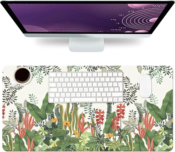 Desk Mat Large Protector Pad 31.5" ×15.7", Non-Slip PU Leather Desk Blotter, Waterproof Mouse Pad for Office Home Foliage