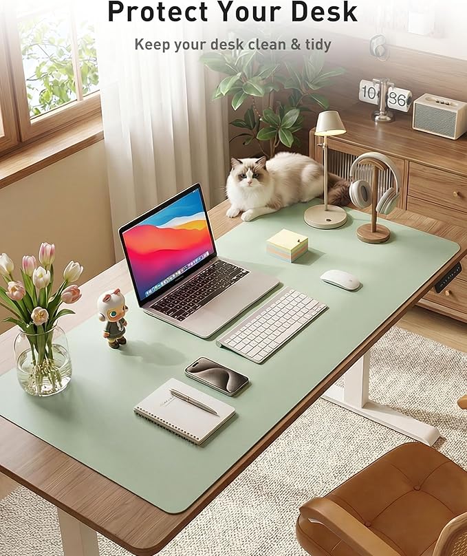 Aothia Faux Leather Desk Mat - Large Mouse Pad, Non-Slip PU Leather Blotter, Waterproof Writing Surface for Office and Home (Aqua, 42" x 17")