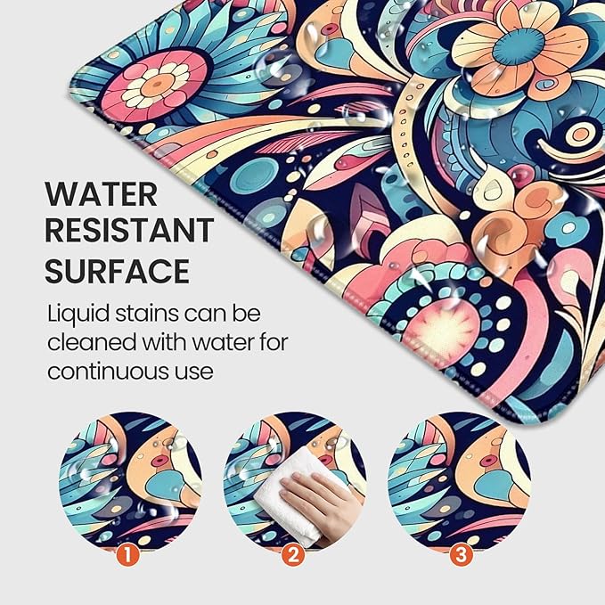 XXL Gaming Mouse Pad, Bohemian Floral Pattern, 35.4 x 15.7 Inches, Microfiber Cloth, Non-Slip Rubber Base, Extended Desk Mat