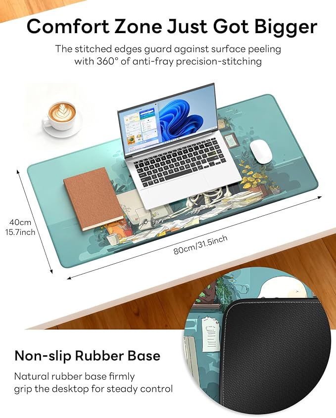 XL Gaming Mouse Pad, 31.5x15.7'' Large Desk Mat with Anti-Slip Rubber Base & Stitched Edges for Gaming, Office, Home, Office Skeleton