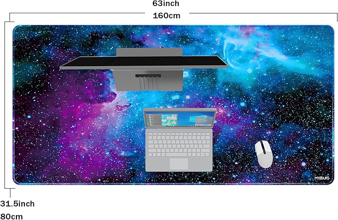Mydours 63 x 32 inches Gaming Mouse Pad, Extra Large XXL Full Desk Pad, Smooth Fabric & Non-Slip Rubber Mouse Mat, Extended Desk Mat for Gaming, Office and Working (Universe)