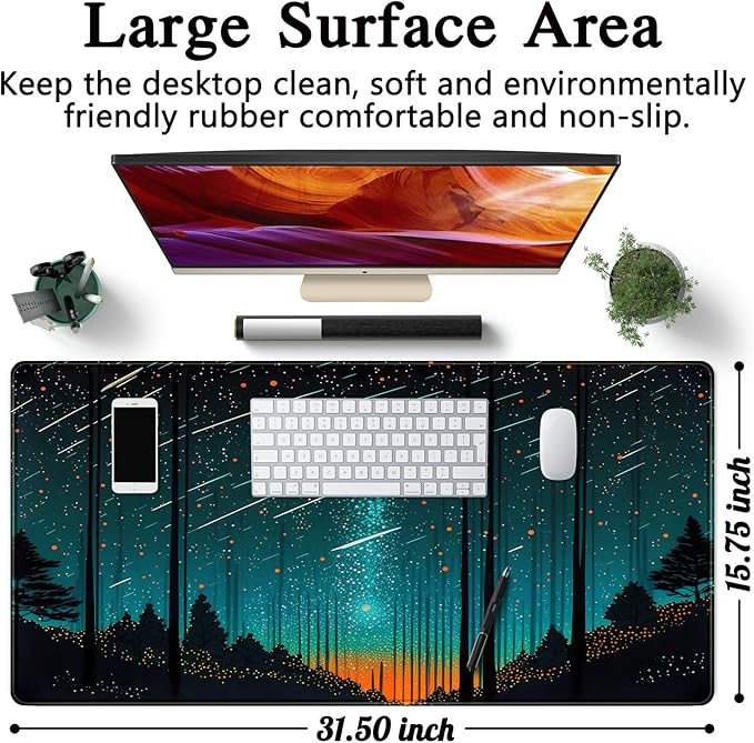Fantasy Meteor Shower Desk Mat Blue Cosmic Mouse Pad Large Gaming Mousepad Extended Space Night Sky Desk Pad XXL 31.5 x 15.7 in Laptop Computer Mouse Keyboard Mat for Office Desk Decor