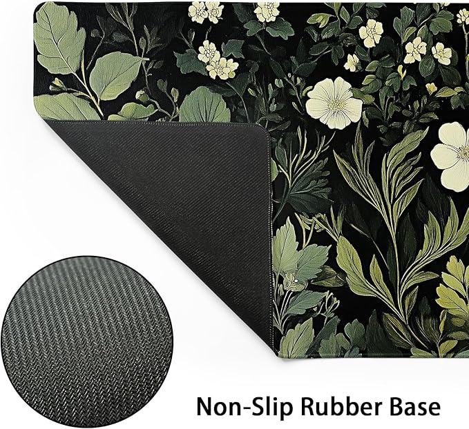 Green Leaves Mouse Pad XL Botanical Plants Beige Floral Extended Table Mat 80X30 cm Non-Slip Rubber Base Stitched Edge Large XL Mousepad for Desk Gaming Laptop Desk Top,31.5×11.8 Inch