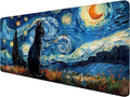 Starry Sky Black Cat Gaming Mouse Pad Starry Night Cute Cartoon Extended Gaming Mouse Pad Mat with Stitched Edge Non-Slip Base Big Mouse Pad 31.5"x11.8" Office Computer Keyboard Laptop Home