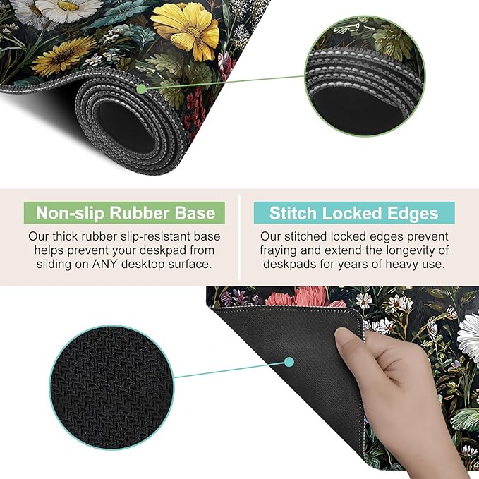 Desk Mat, XXL Extended Gaming Pad for Desktop, 31x12 Inches Vibrant Floral Bouquet, Large Non-Slip Vegan Leather Keyboard Mouse Mat for Home Office
