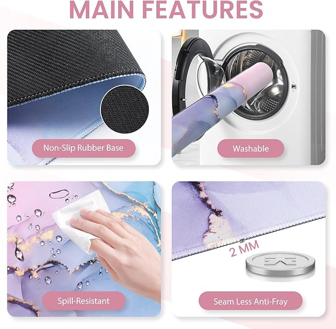 Desk Pad Mat, Large Mouse Pad with Wrist Rest, Ergonomic Keyboard and Mouse pad with Massage Design & Memory Foam, Computer Mouse Pad for Home Office Study Game, Pink Blue Marble