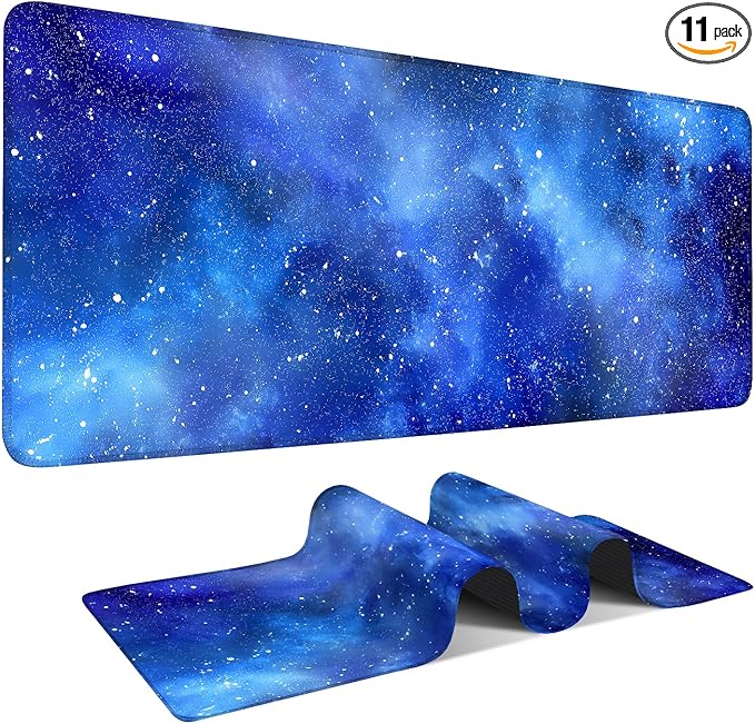 Starry Sky Extended Gaming Mouse Pad 31.5x11.8inches Large Desk Mat Anti-Slip Rubber Base & Durable Stitched Edges for Gamers Smooth Mouse Writing Surface for Desk Office/Home