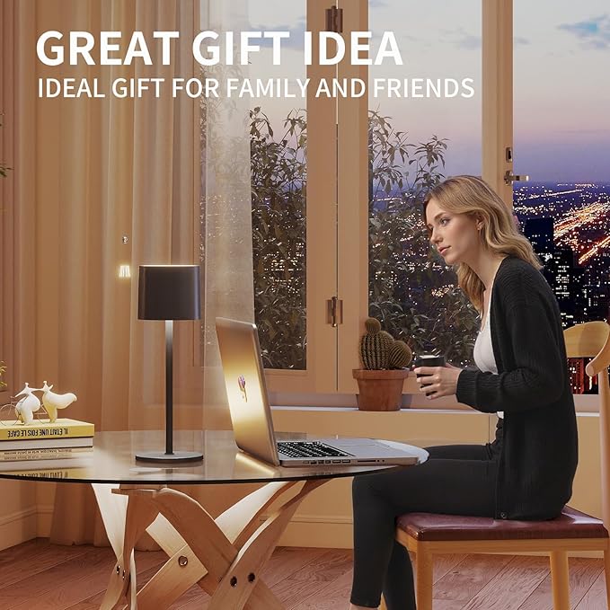 2-Pack Cordless Table Lamp, Portable LED Desk Lamps, 2 Adjustable Height, 4400mAh Battery Powered Rechargeable Light, 3 Color Stepless Dimming, for Restaurant, Bedroom, Outdoor Camping