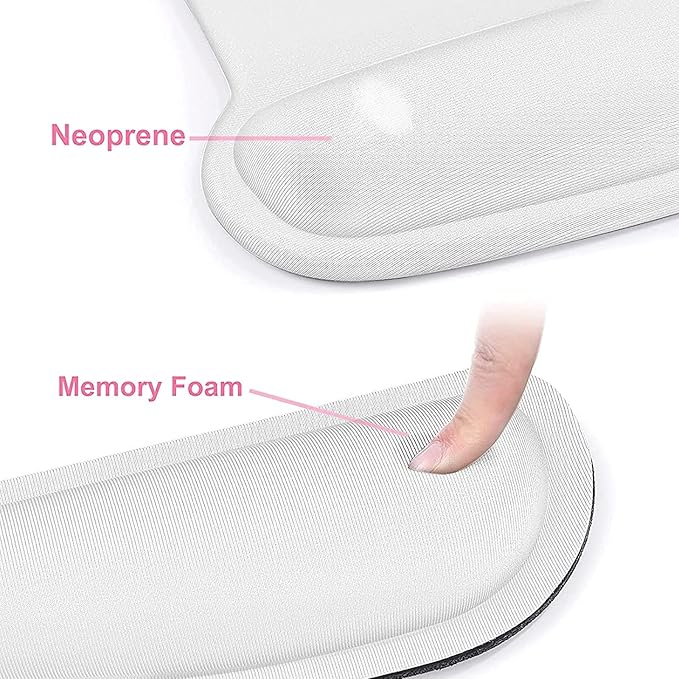 MOSISO Wrist Rest Support for Mouse Pad & Keyboard Set, Ergonomic Mousepad Non-Slip Base Home/Office Easy Typing Cushion with Neoprene Cloth & Raised Memory Foam, White