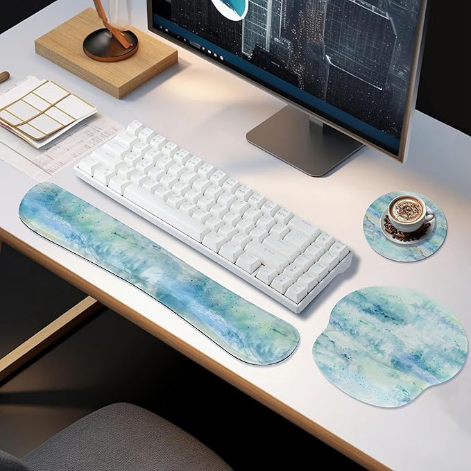 Ergonomic Keyboard Mouse Pad Wrist Rest Support Set for Laptop/Computer/Desktop,Memory Foam Hand Rest Wrist Cushion for Gaming/Office,Lightweight Comfortable (Landscape Painting)